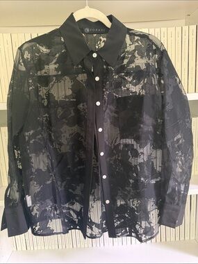 Foravi Black Sheer Button-Down Blouse